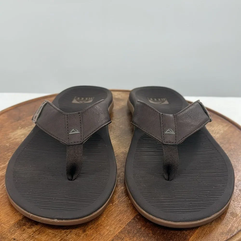 Reef Sandals Mens 13 Santa Ana Brown Faux Leather Thong Flip Flop Beach Surf